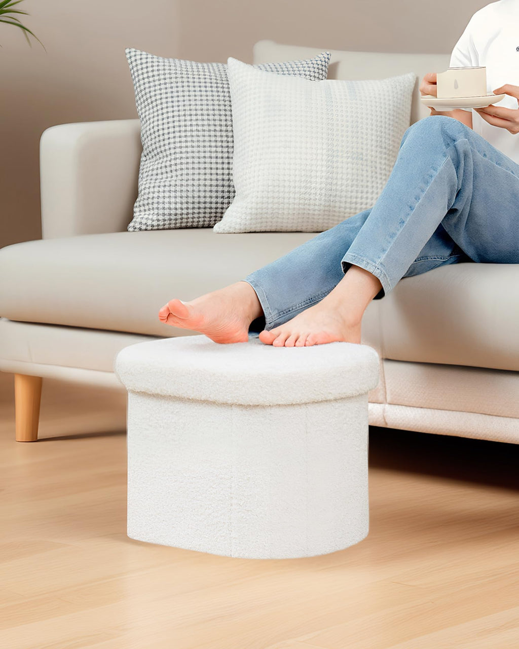 Bonlife Small Ottoman Storage Stool, Folding Boucle Footstool with Lid,41cm - image 5
