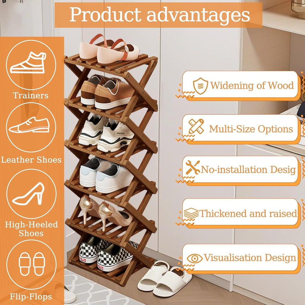 Kiss Me 4-Tier Foldable Bamboo Shoe Rack Narrow Vertical Organizer - image 4