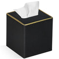 GOLRANLYE Square PU Leather Tissue Box Cover - Black Pearl Holder