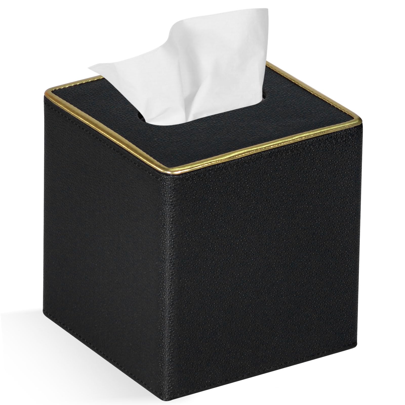 GOLRANLYE Square PU Leather Tissue Box Cover - Black Pearl Holder