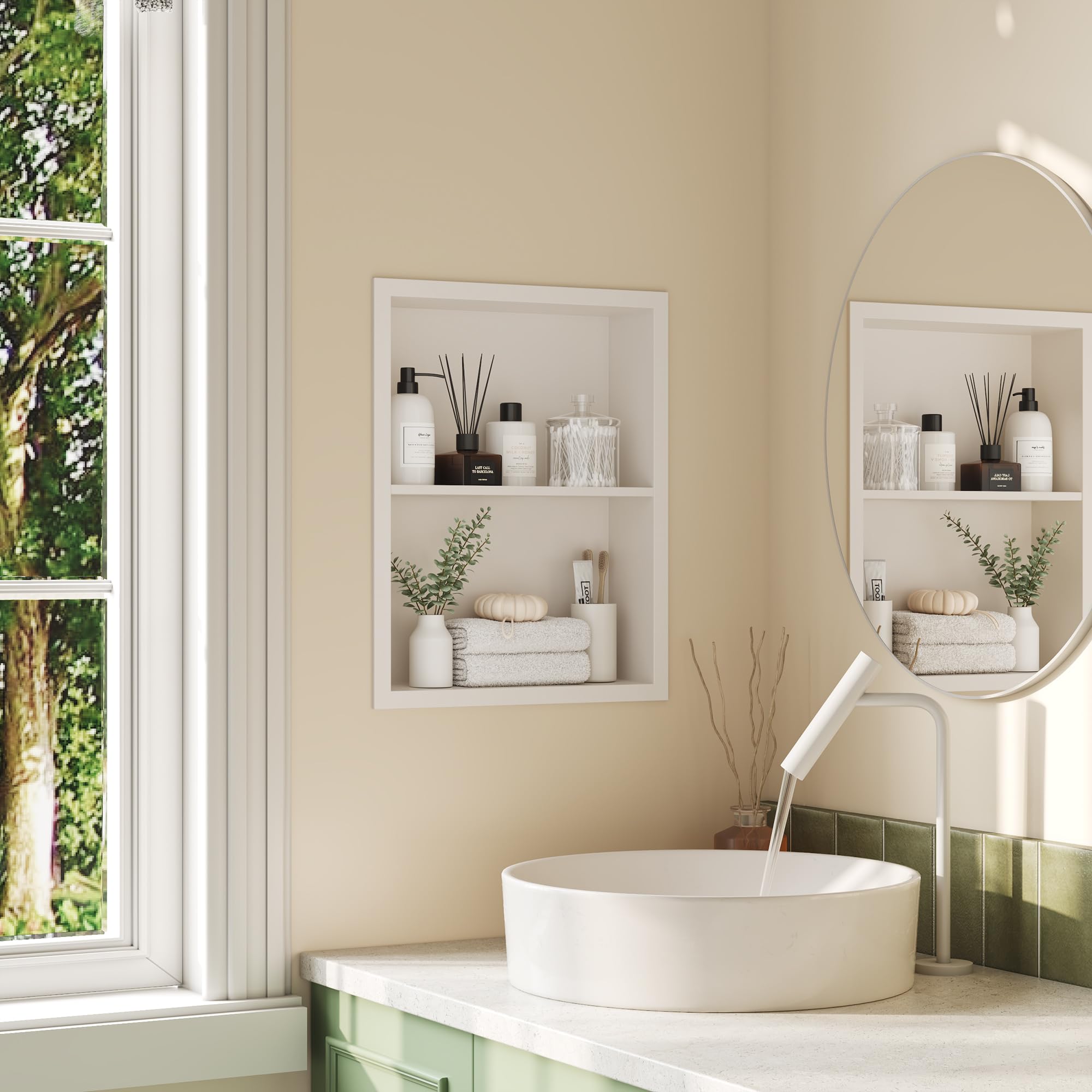 Qeke Recessed Medicine Cabinet – Stainless Steel Wall Mirror Storage, White