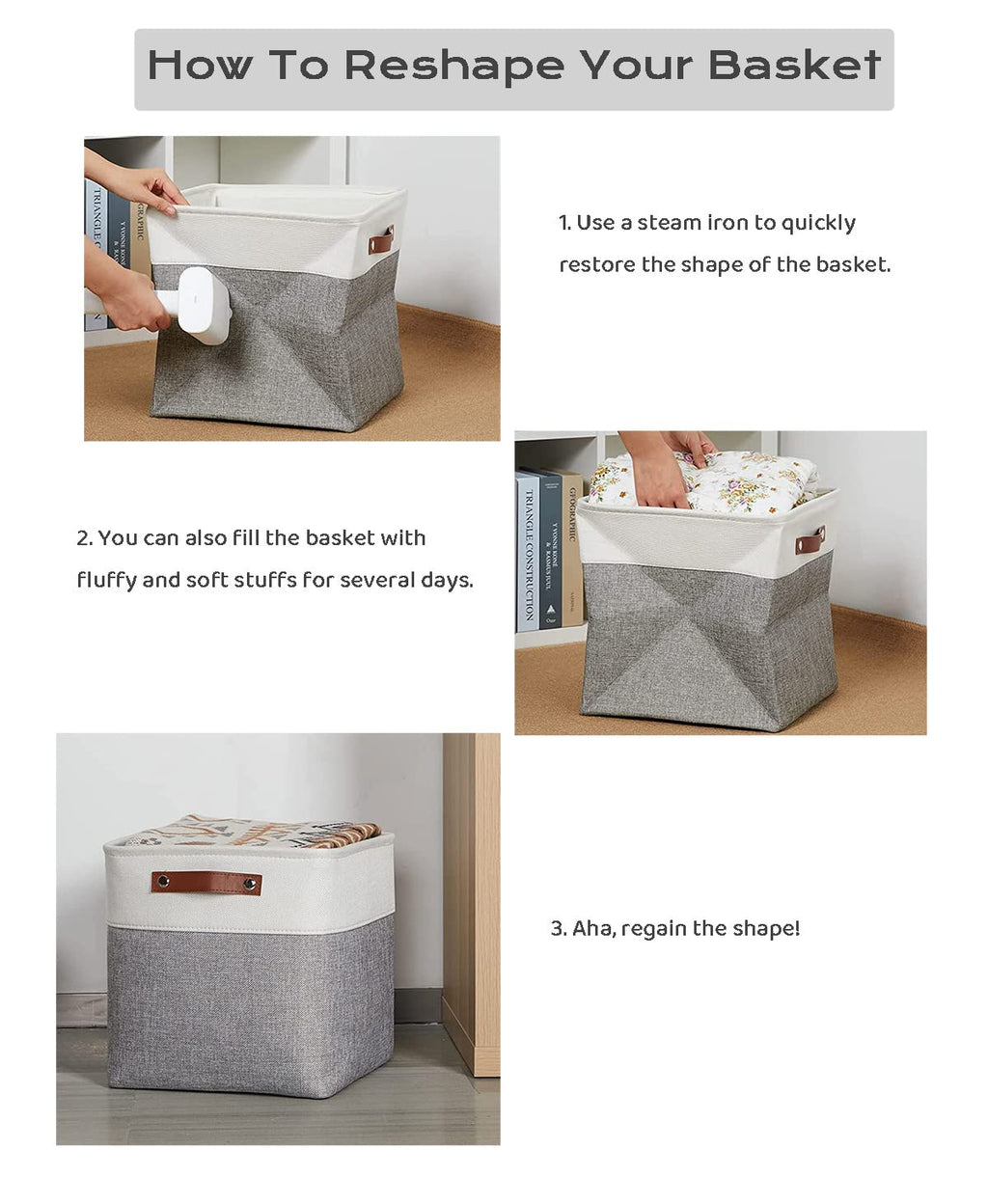 Mangata Fabric Storage Cubes for Kallax – Set of 4 Foldable Bins, Grey Blue
