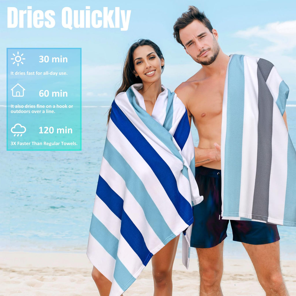 Ouxiaobai Large Oversized Beach Towel - Microfiber Sand Free 35 x 70 Inch Quick Dry Lightweight Pool Towel for Adults, Thin Striped Swim Towel - image 2