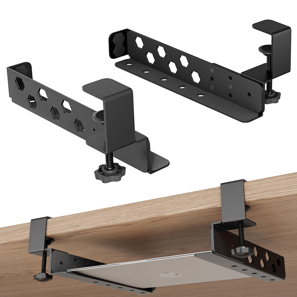 otuiaim Adjustable Under Desk Holder with Clamp for Desk - Steel Shelf - image 1