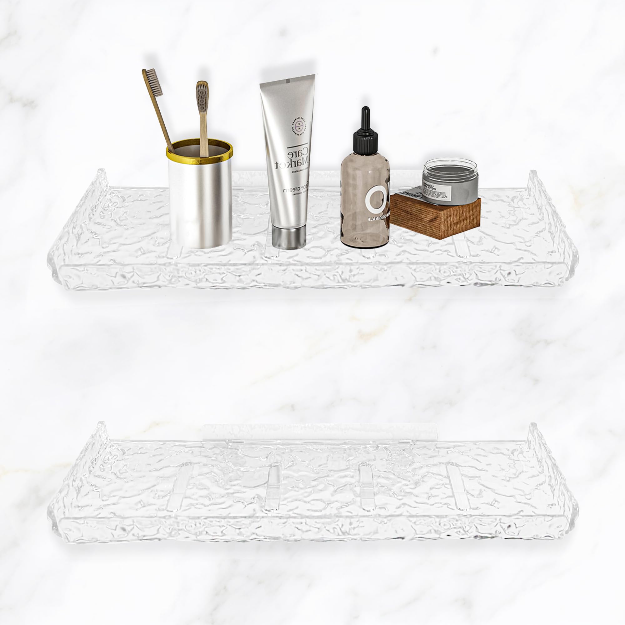 LucyStudio Adhesive Acrylic Bathroom Shelves – 2pc No-Drill Shower Caddy