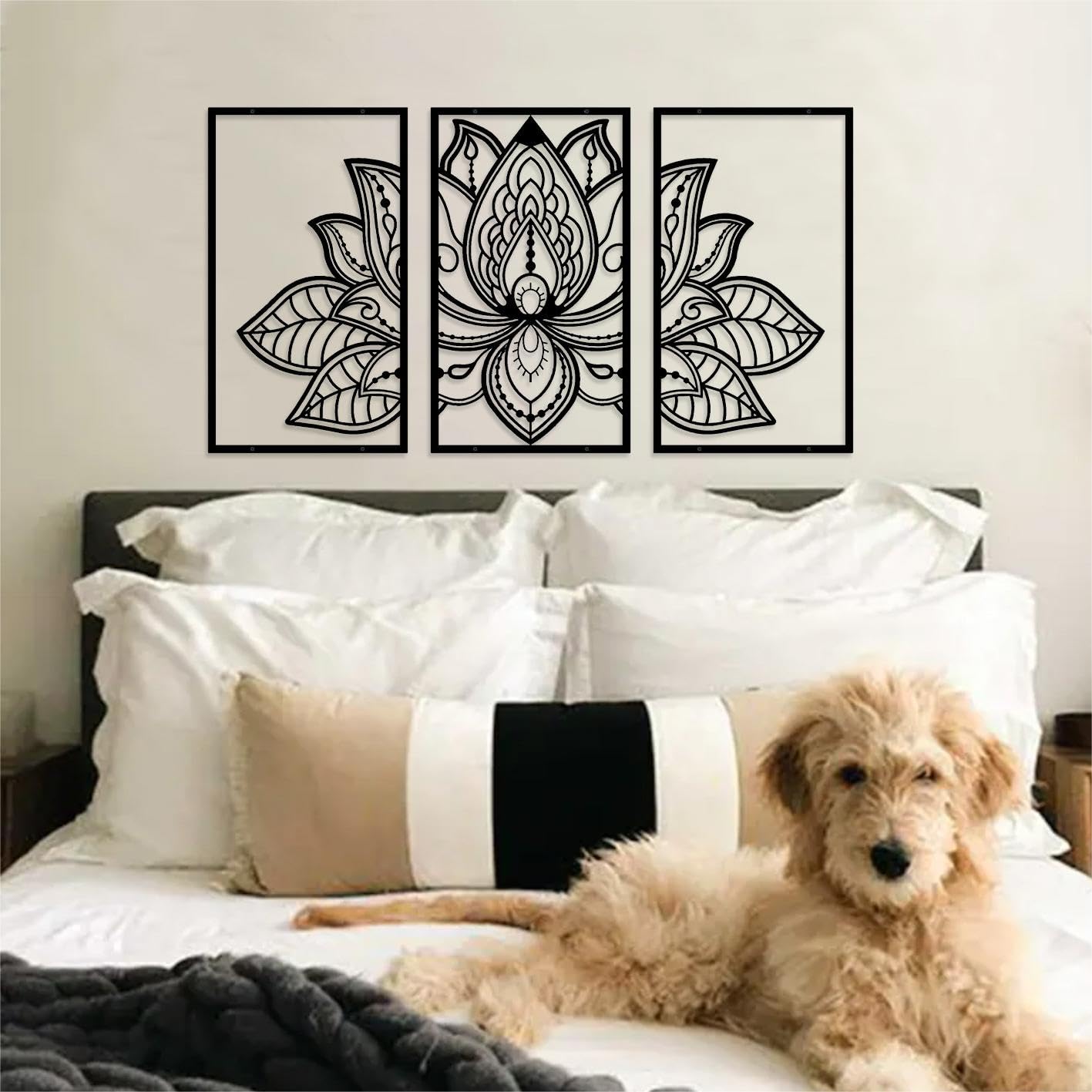 ESTART Metal Lotus Flower Wall Art – 3-Piece Large Mandala Zen Decor