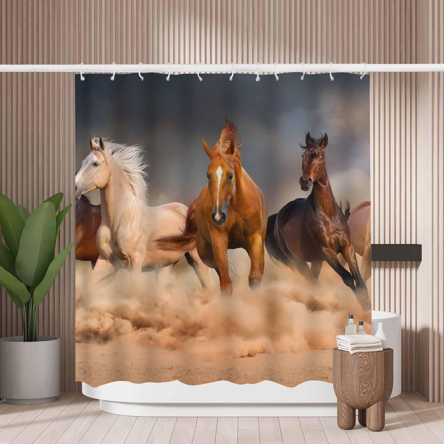 Woutay Running Horse Shower Curtain | Mold Resistant Waterproof Fabric
