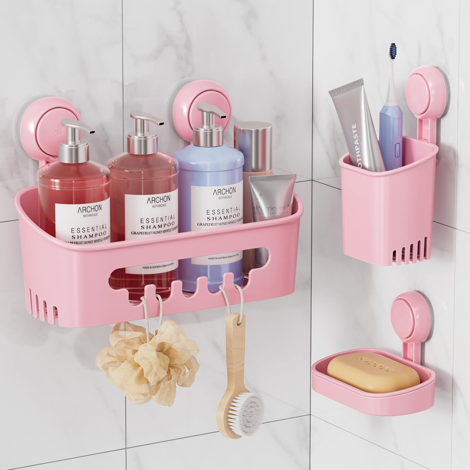 LEVERLOC Suction Cup Shower Caddy - 4-in-1 No-Drill Bathroom Organizer