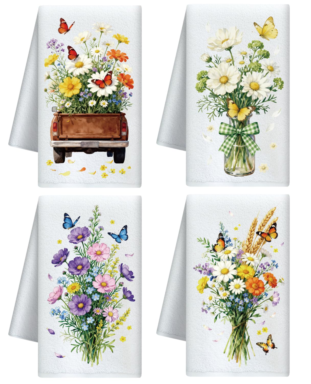 Jolof Store Daisy Floral Microfiber Kitchen Towels – Set of 4, 60x40cm