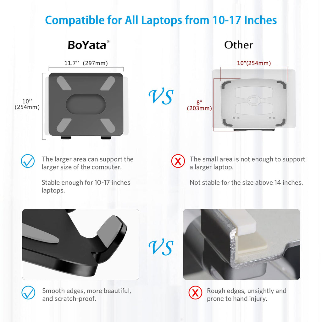 BoYata Adjustable Aluminum Laptop Stand – Ergonomic Cooling Riser (Black)