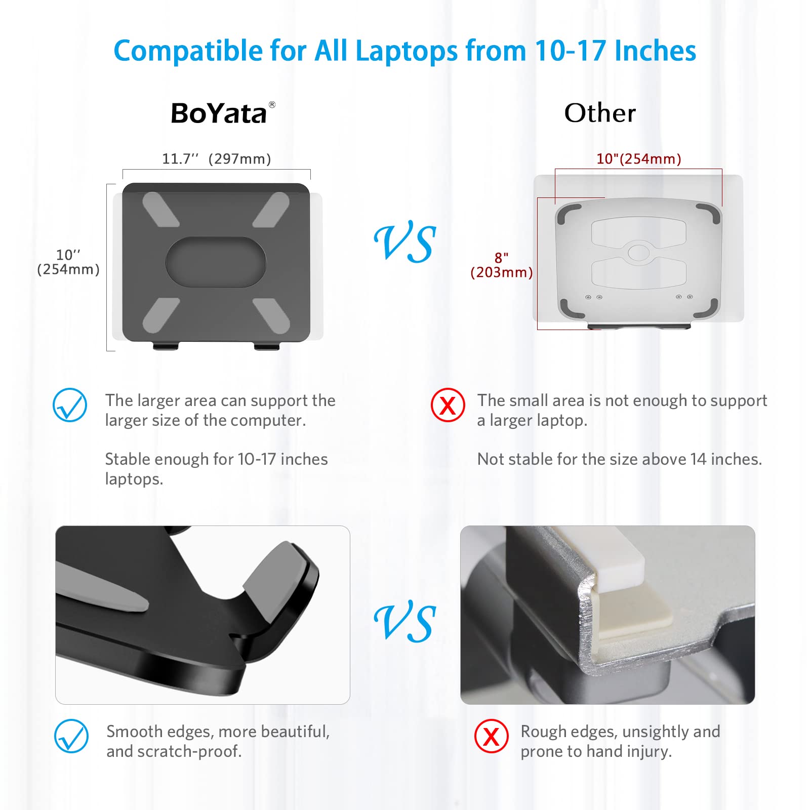 BoYata Adjustable Aluminum Laptop Stand – Ergonomic Cooling Riser (Black)