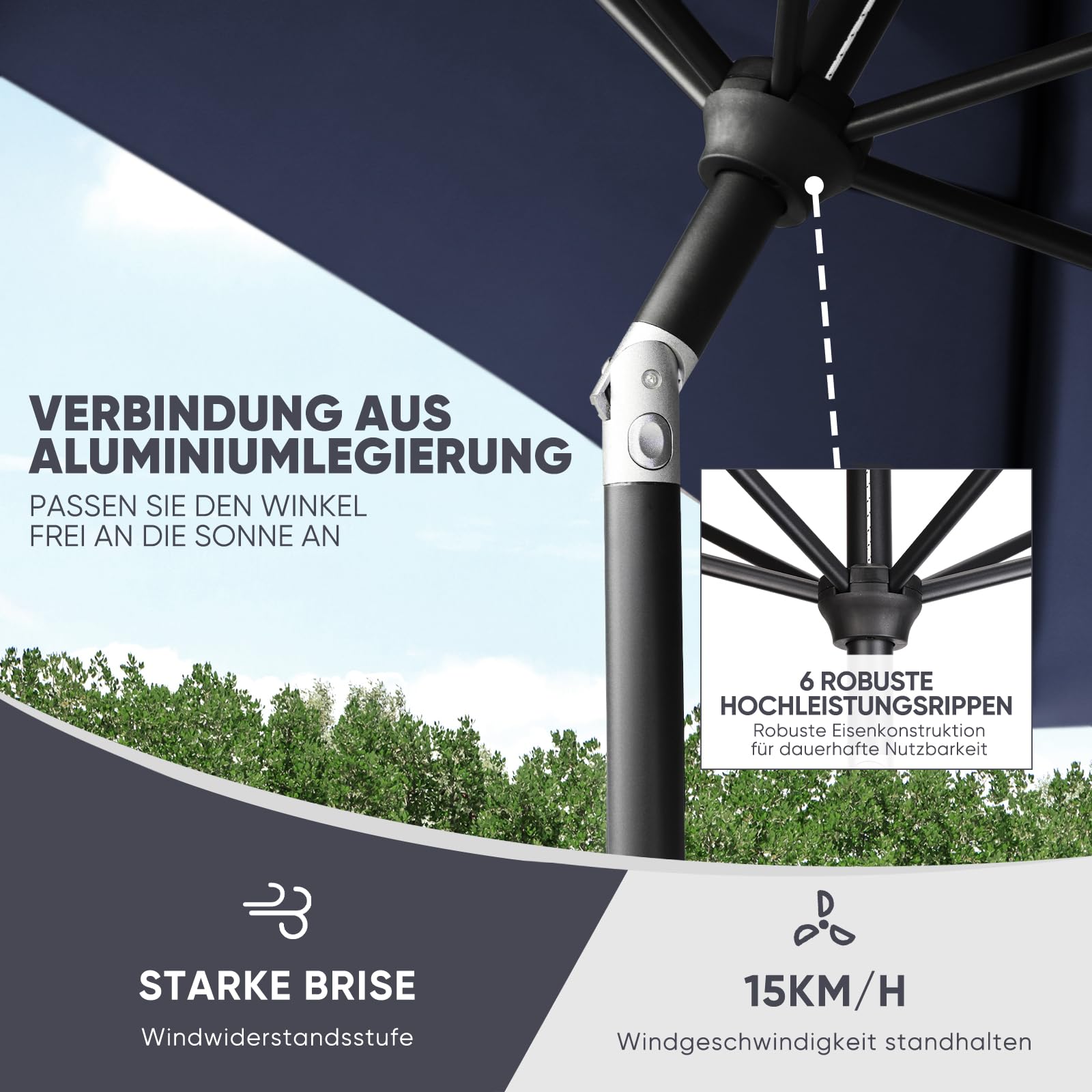 Sekey Rectangular Aluminium Parasol 210x140cm | UV 50+ Balcony Umbrella