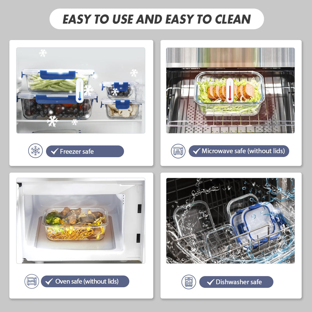 GENICOOK Glass Food Storage Containers – 10 Pack Leakproof Meal Prep Set