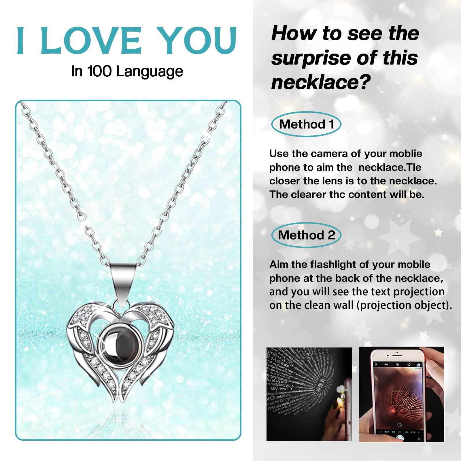 Jolof Store Preserved Real Rose Gift Box with 100 Languages Necklace