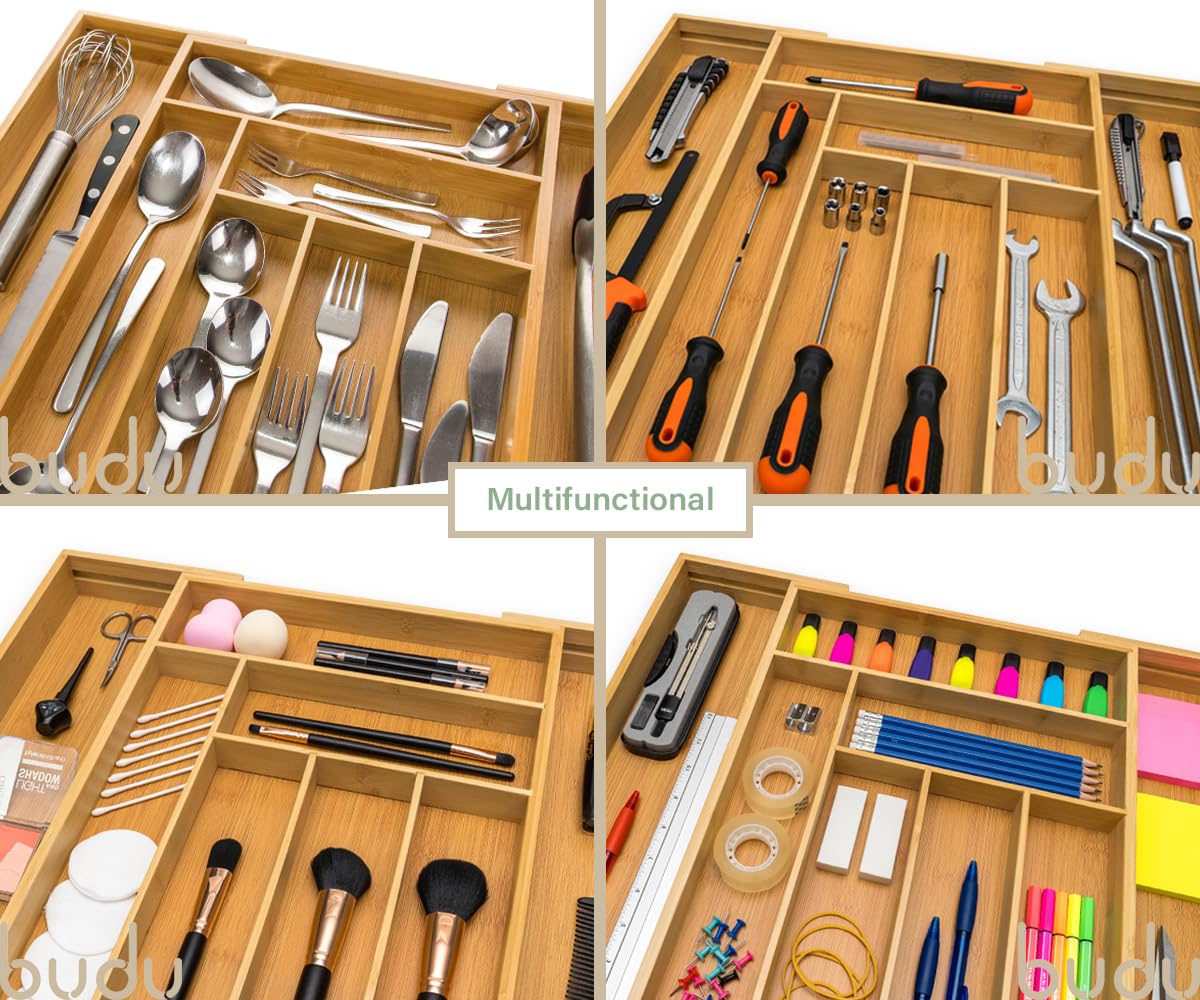 Budu Besteckkasten aus Bambus – Ausziehbarer Schubladen-Organizer (50 cm)