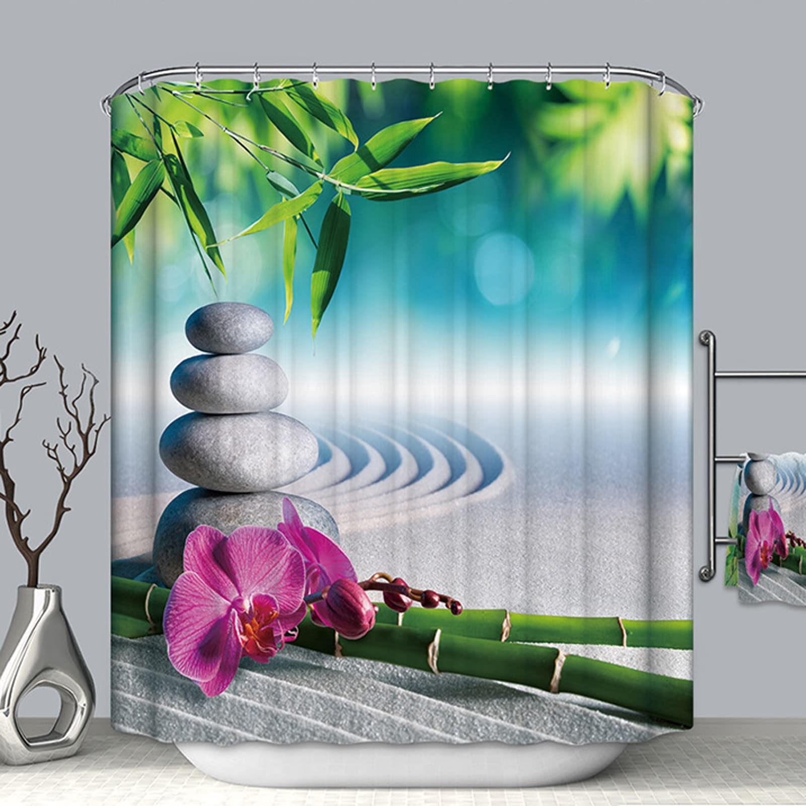 Aeici Zen Floral Waterproof Shower Curtain | Anti-Mould Polyester - 150x180cm