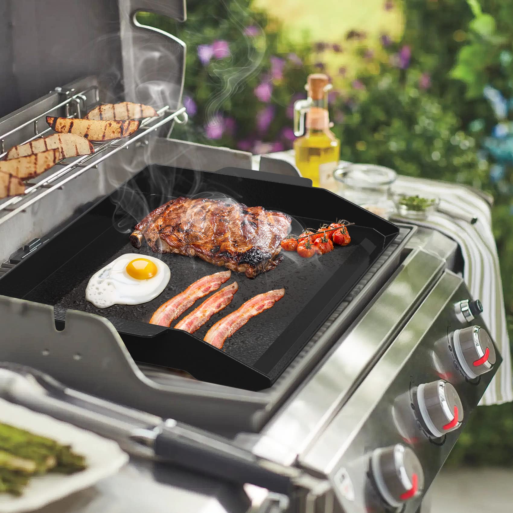 Onlyfire Enamelled Cast Iron BBQ Griddle Plancha for Gas Grills - 23x16"