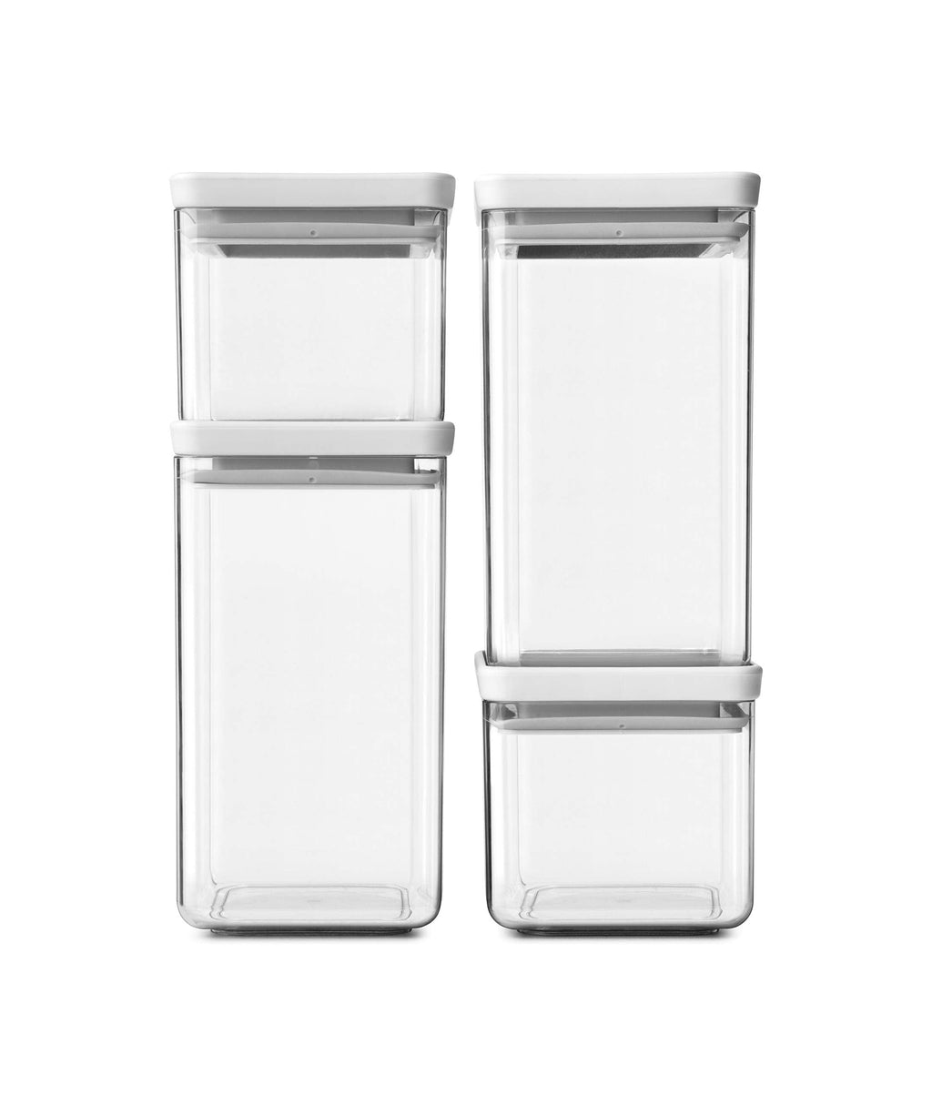 Brabantia Tasty+ Square Storage Jar Set of 4 – Stackable Light Grey