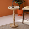 HuiDao Drink Table, Rattan Round Small Side Table for Small Spaces, Boho Circle Side Table Coffee Table with Solid Wood Leg for Living Room - image 1