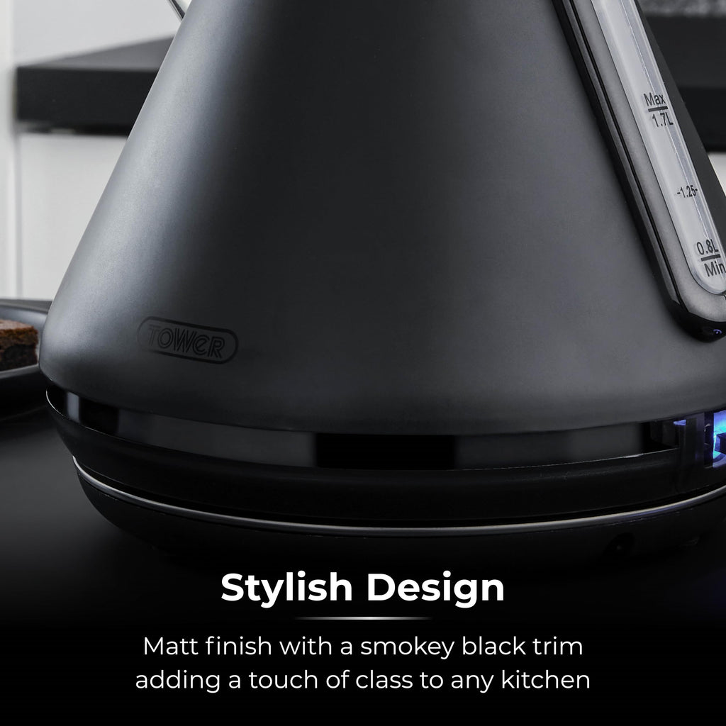 Tower Sera Pyramid Electric Kettle – 1.7L Rapid Boil, 3KW, Black