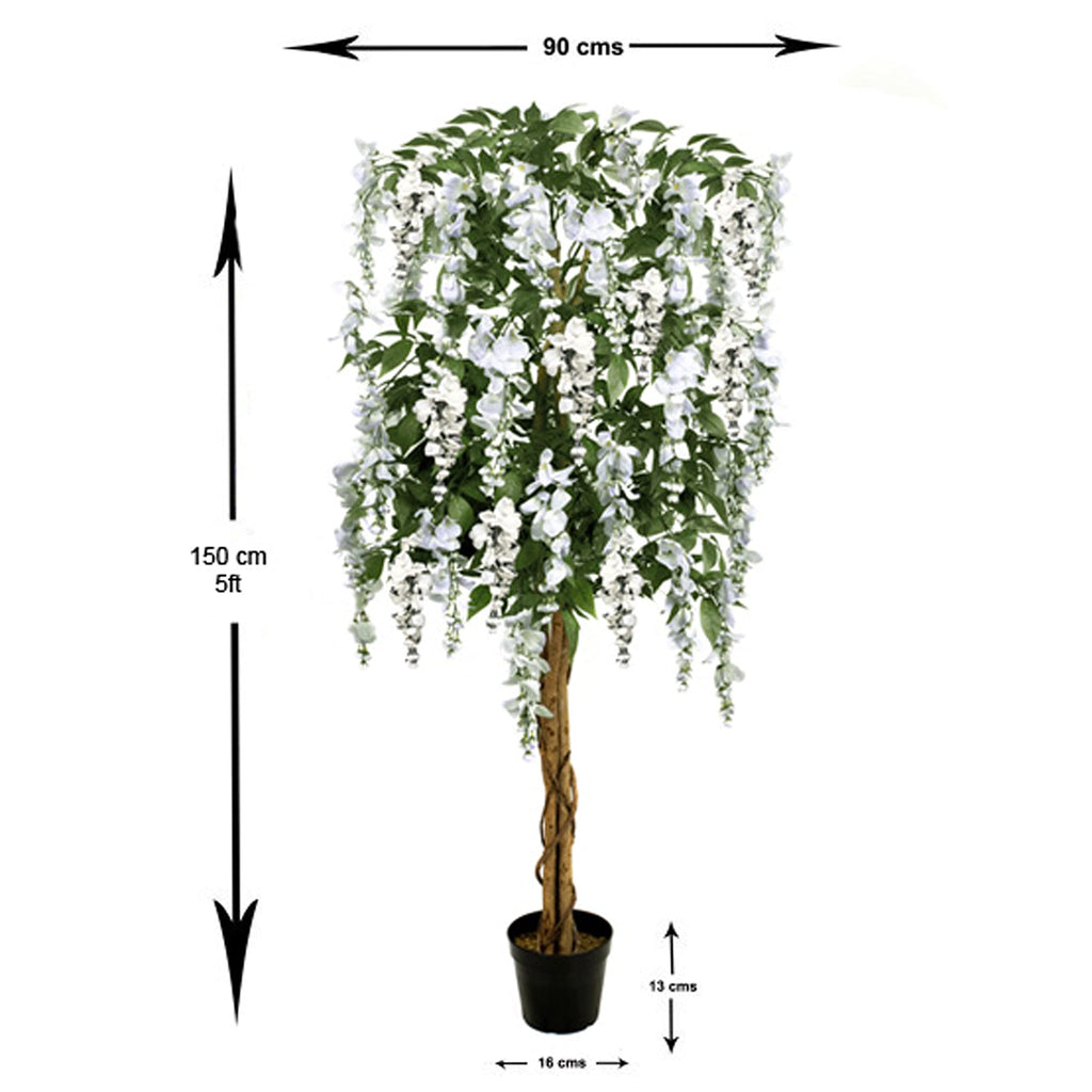 GreenBrokers Artificial Wisteria Tree | 5ft Potted White Faux Plant