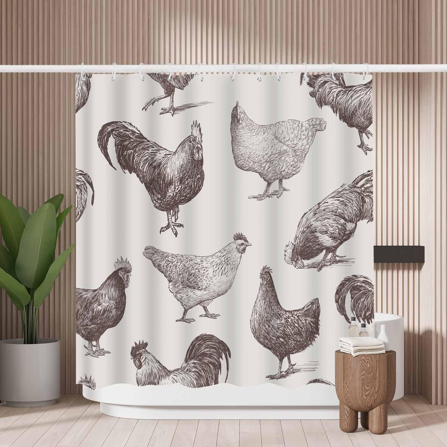 Cocks and Hens Shower Curtain – Mold Resistant Polyester 180x180cm