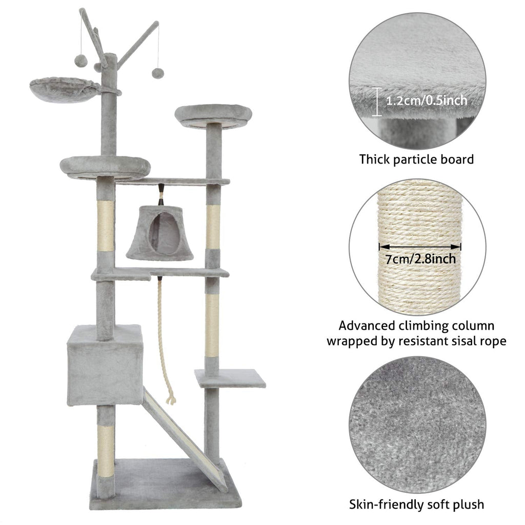 Meerveil 210cm Cat Tree Tower | Multi-Level Indoor Climbing Post with Condos