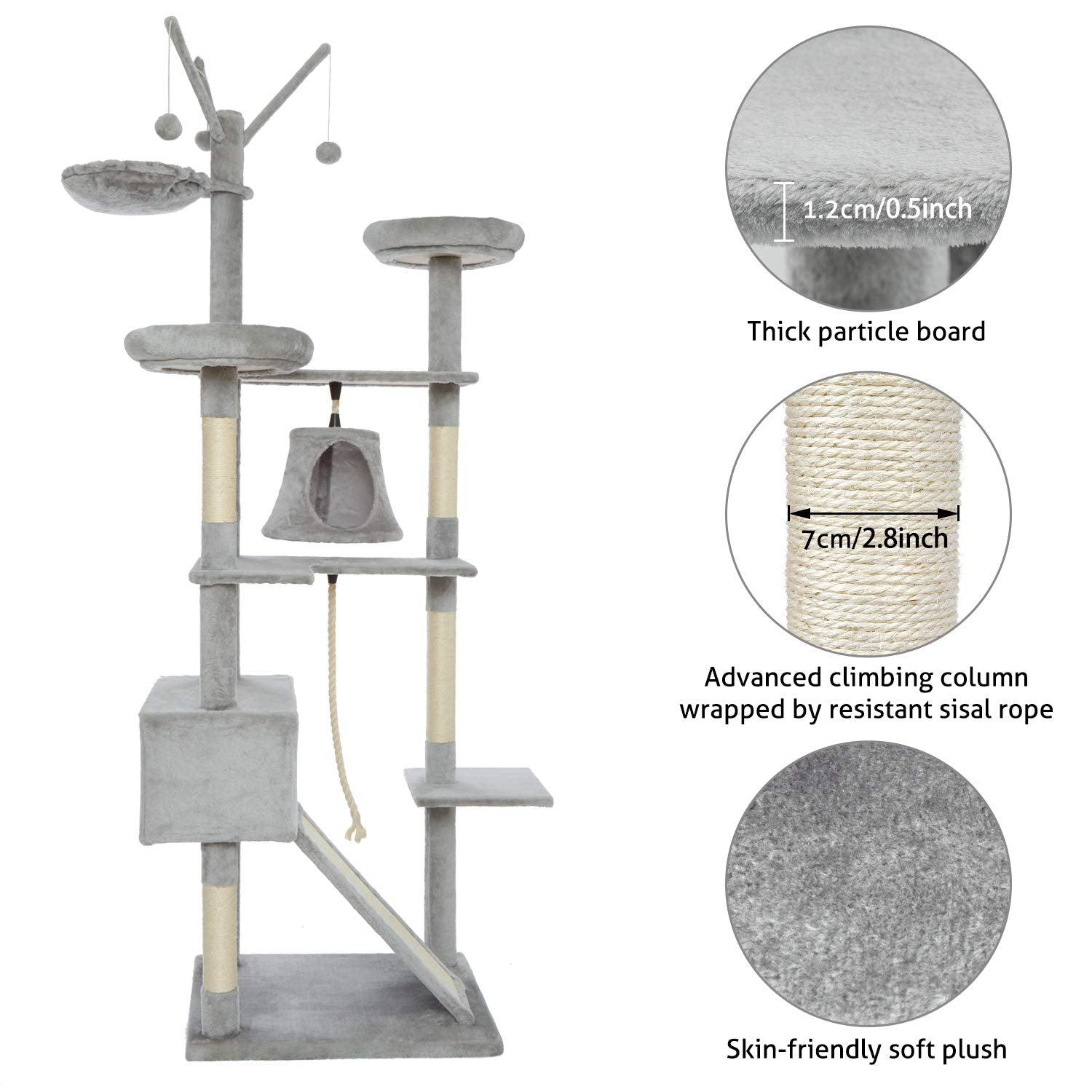 Meerveil 210cm Cat Tree Tower | Multi-Level Indoor Climbing Post with Condos