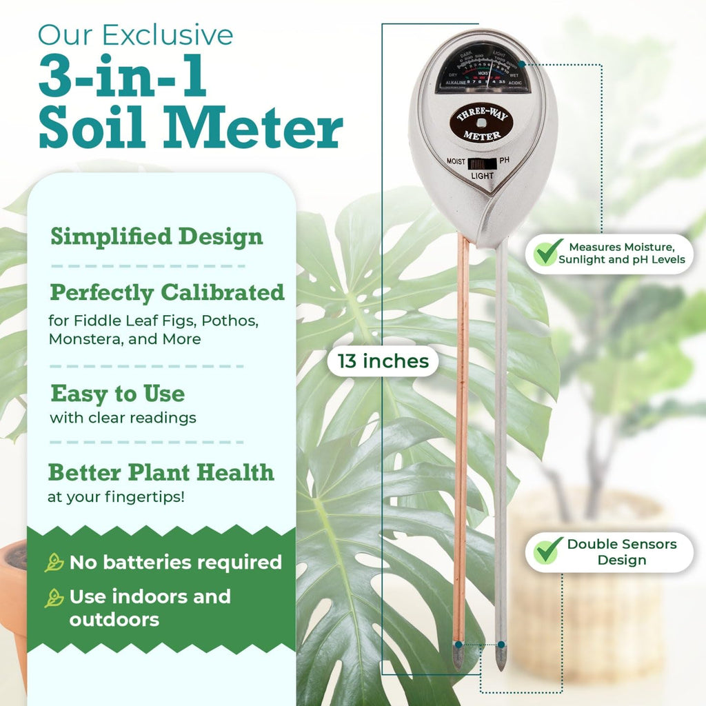 Houseplant Resource Center 3-in-1 Soil Moisture, Light & pH Meter