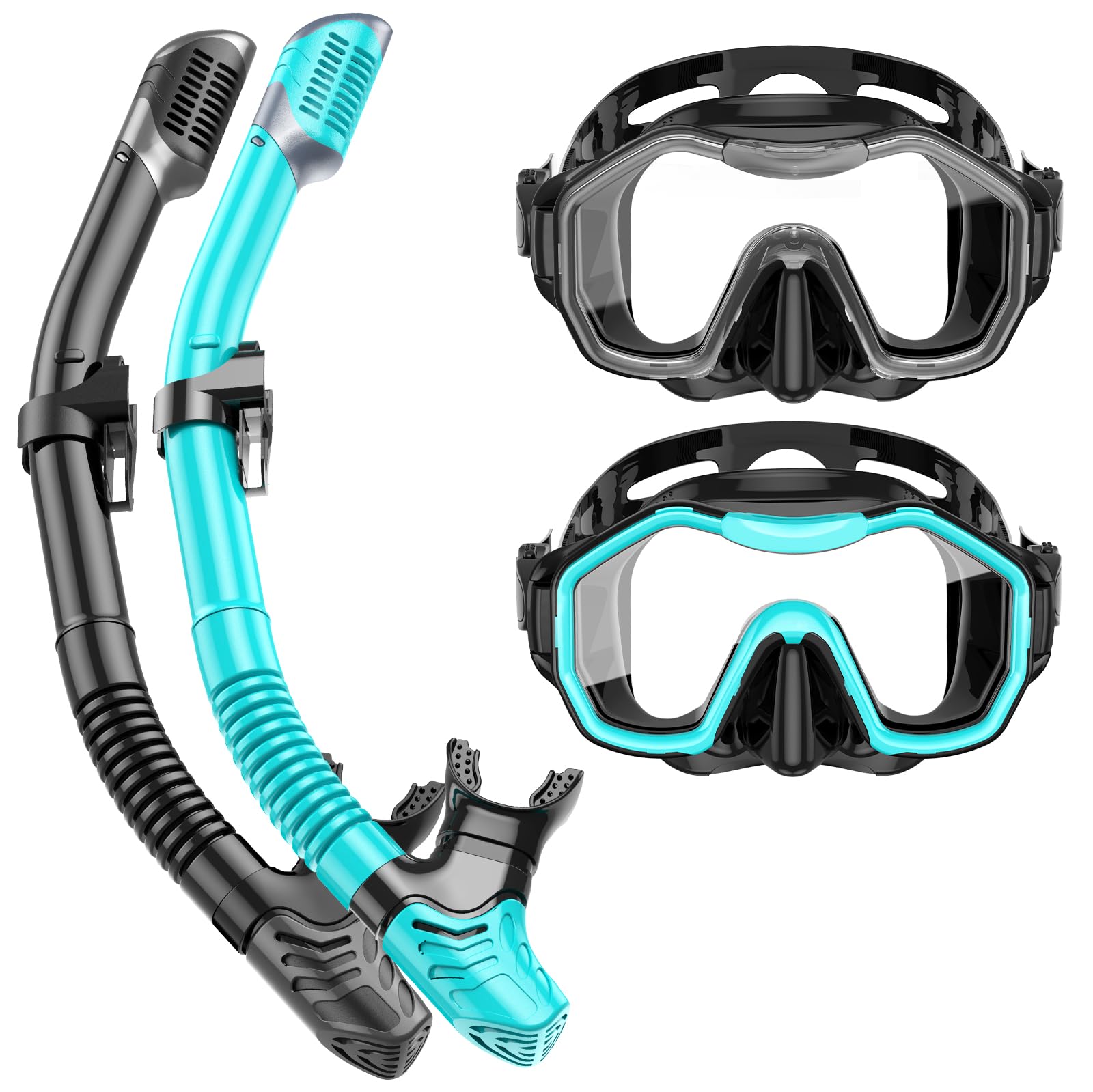 Lealinga 2-Pack Snorkel Set | Anti-Fog Panoramic Mask & Dry Top Snorkel