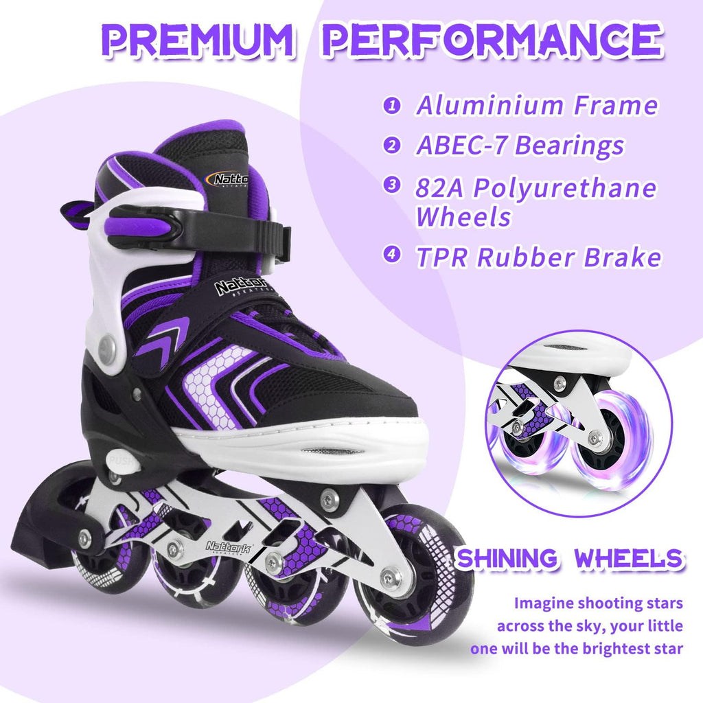 Nattork Girls Inline Skates – Adjustable Roller Skates with Light Up Wheels