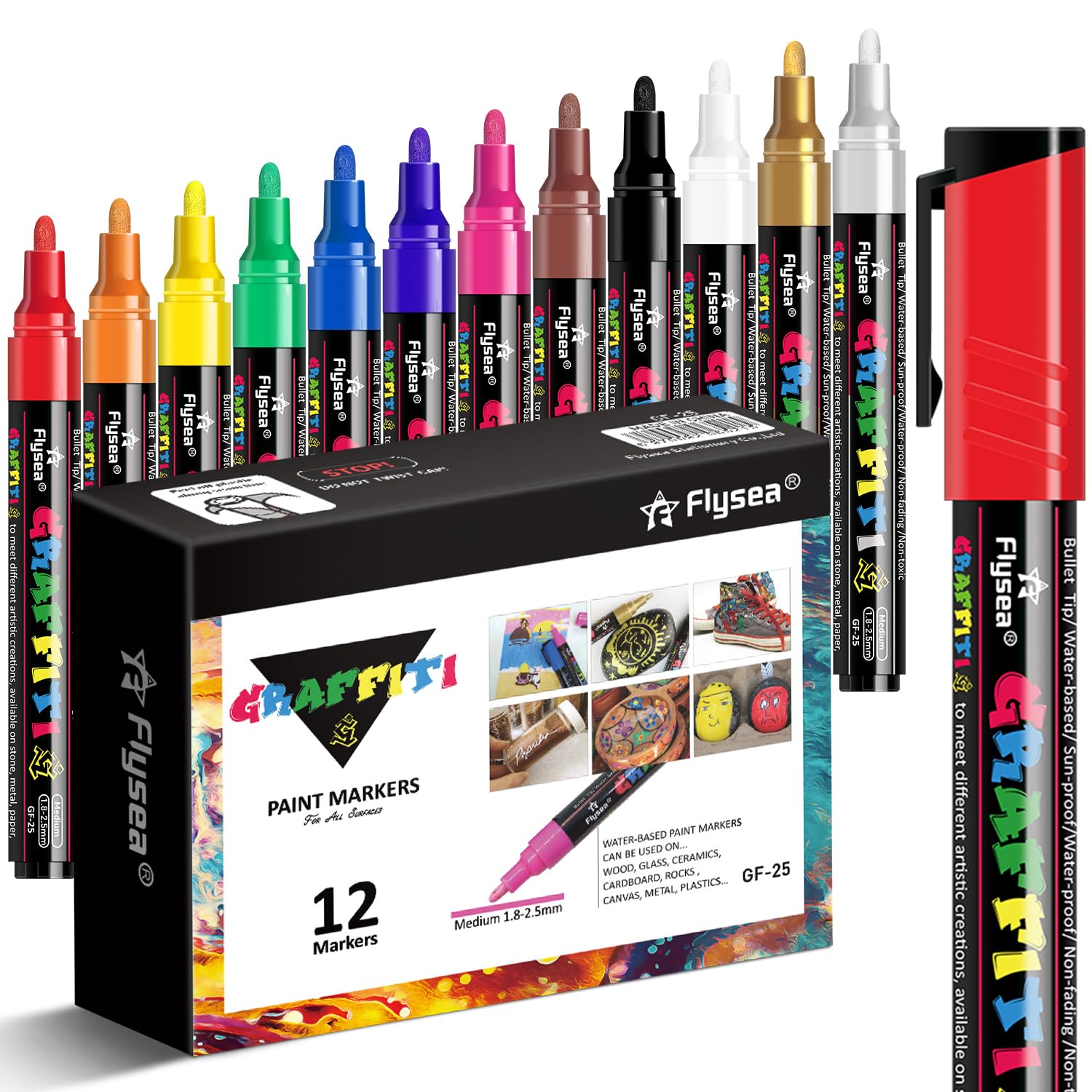 Alitastro 12 Acrylic Paint Pens | 2-3mm Medium Tip Markers for Rock Painting