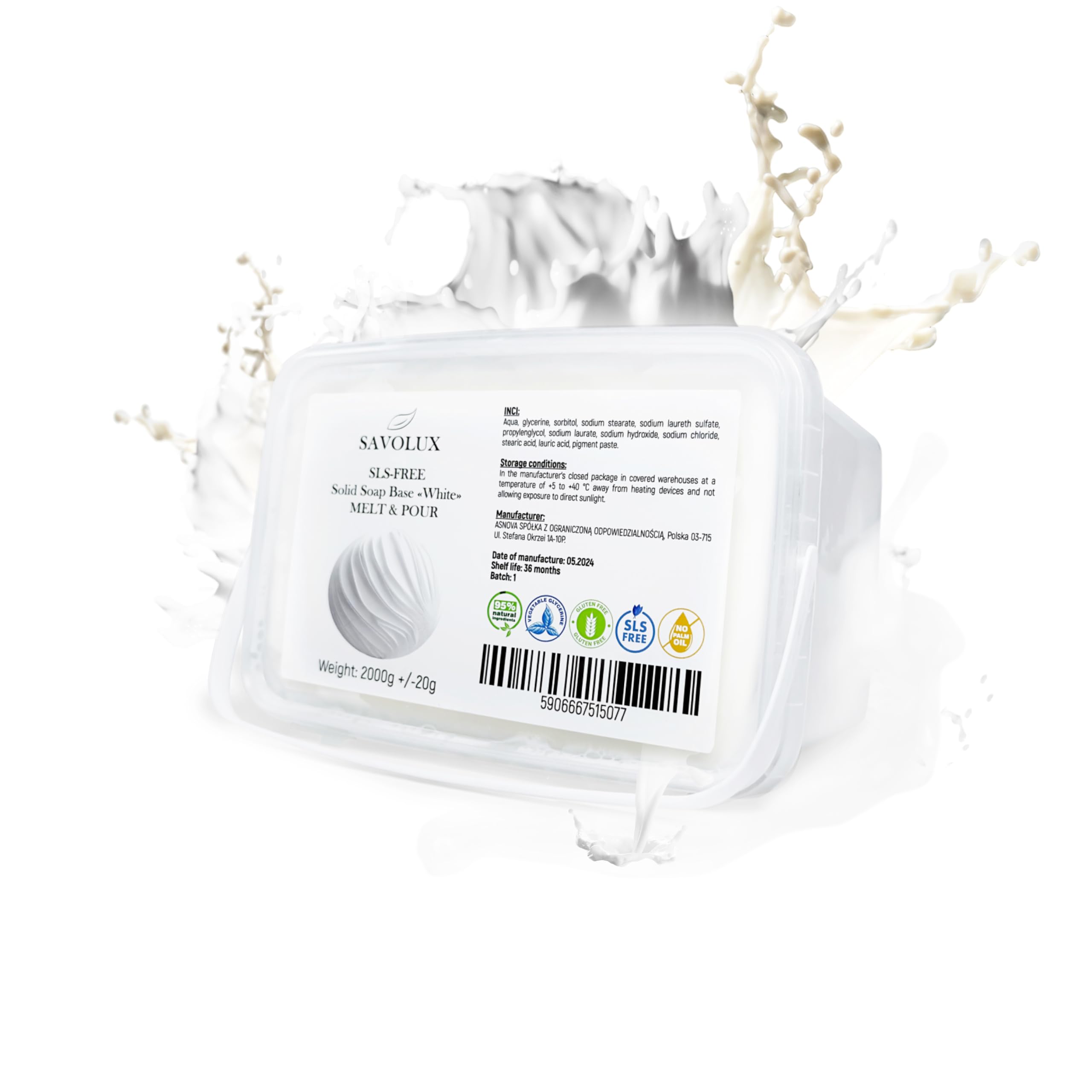 SAVOLUX White Glycerin Soap Base 2kg – Transparent Melt and Pour DIY Kit