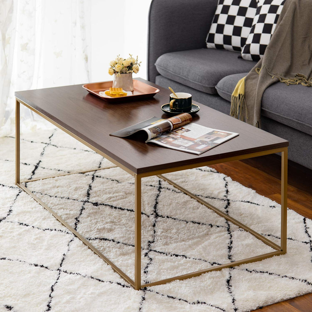 ASPECT Regis Coffee Table/Side Table Walnut/Gold, 110x60x41H cm, CFT49WN/G