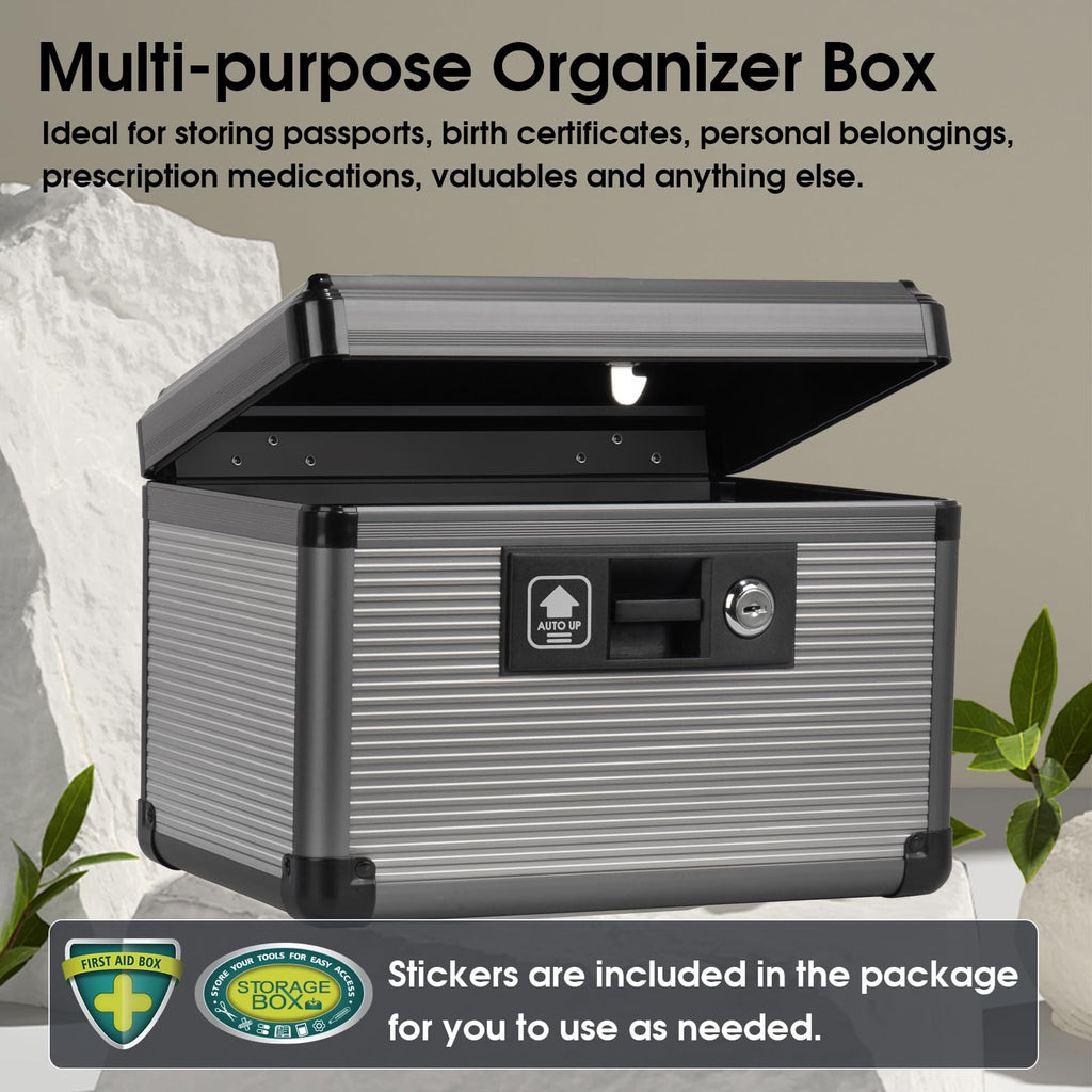 ZORVIDSON Medicine Lock Box with Key | Portable First Aid Storage (Black)