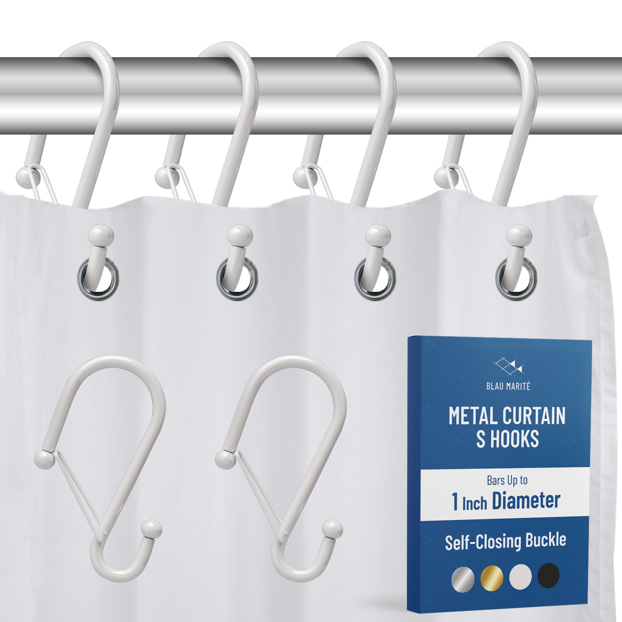 Jolof Store S-Shaped Metal Shower Curtain Hooks – 12 Rust-Proof Rings