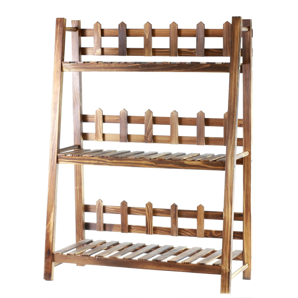 GOLDBEARUK 3-Tier Wooden Plant Ladder – Flower Steps with Trellis