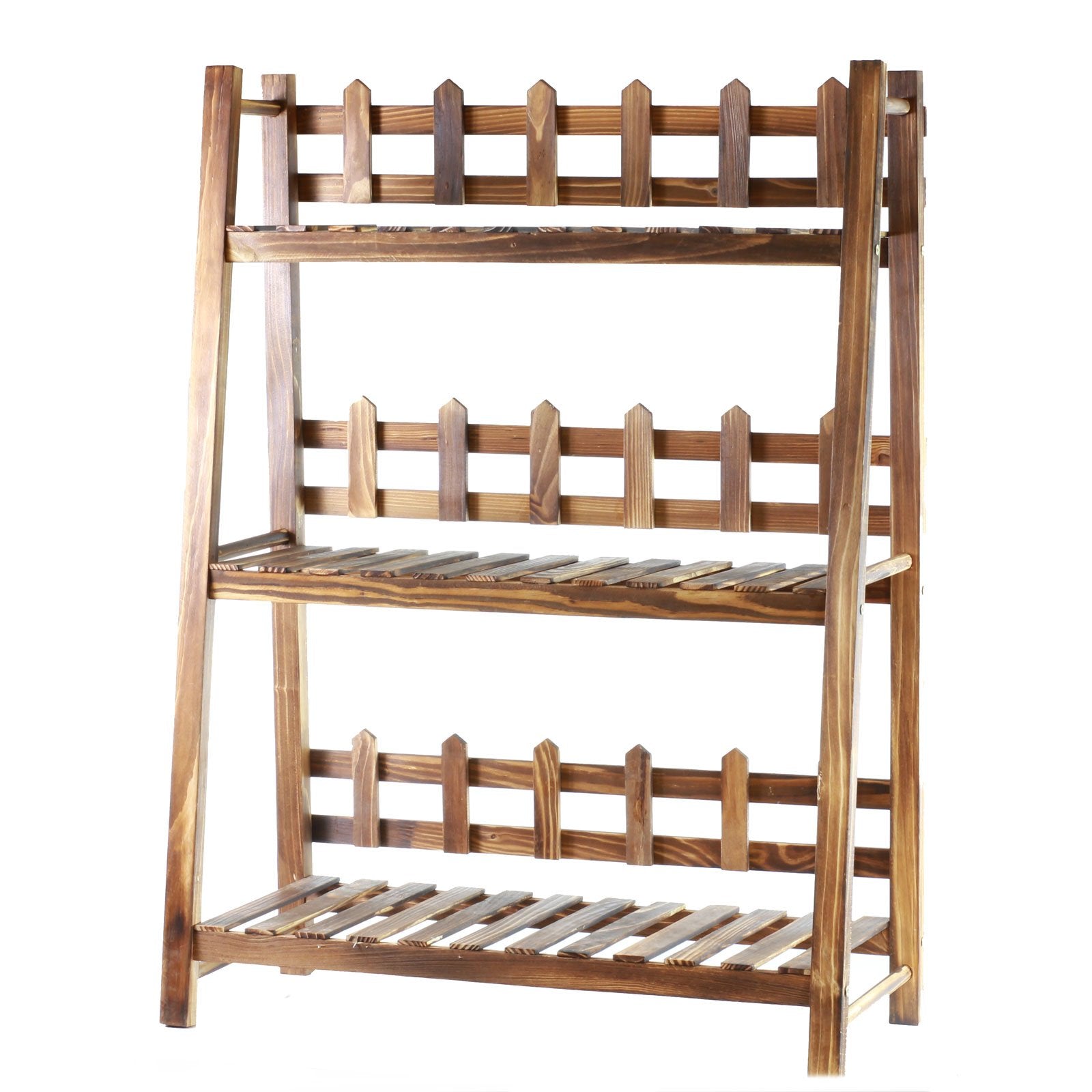 GOLDBEARUK 3-Tier Wooden Plant Ladder – Flower Steps with Trellis