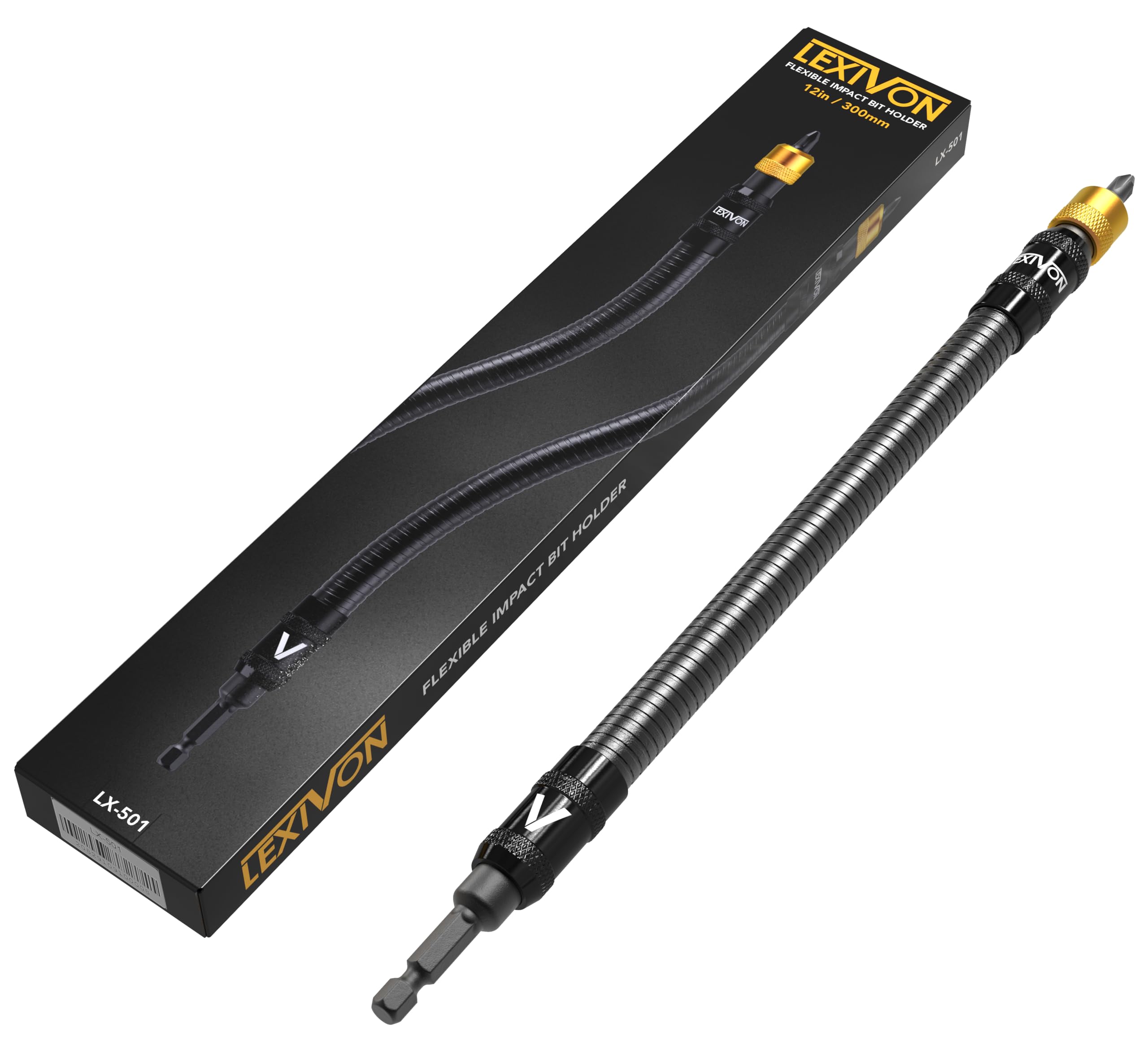 LEXIVON 12-inch Flexible Drill Bit Extension | 1/4" Hex Shank (LX-501)