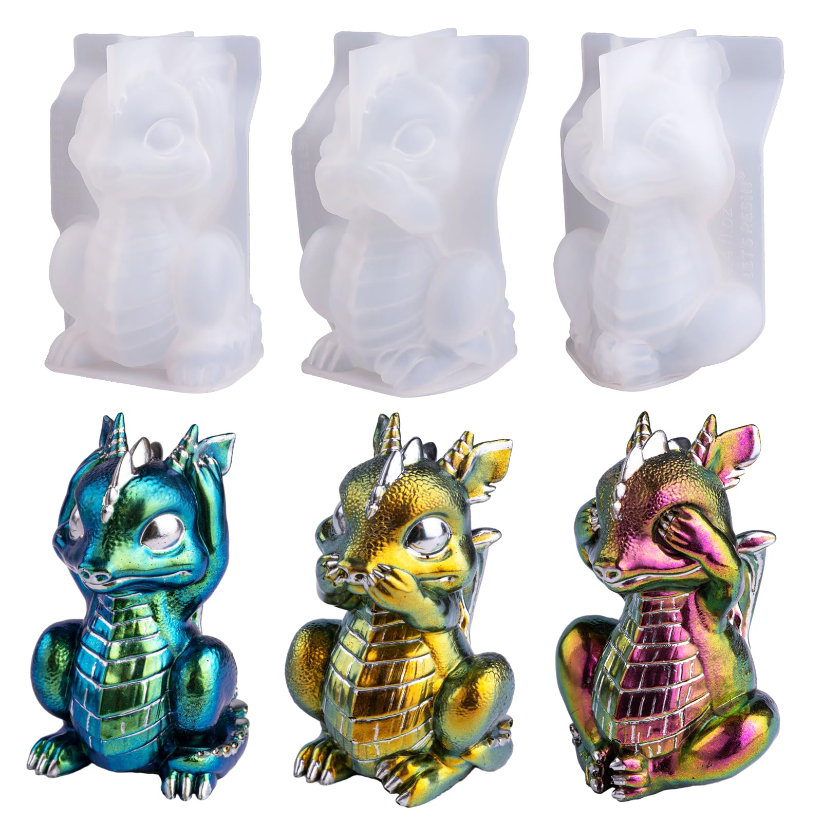 LET'S RESIN 3D Dragon Silicone Molds – 3 Pcs Hear Speak See No Evil