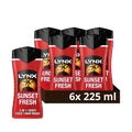 Lynx Sunset Fresh 3-in-1 Body Wash, Mango & Mandarin, 225ml (Pack of 6)