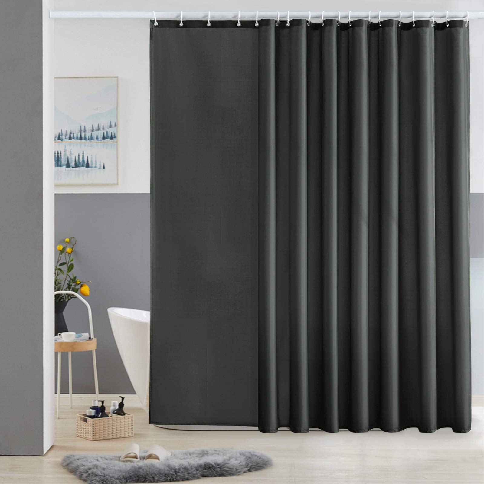 Furlinic Extra Wide Waterproof Shower Curtain | Dark Grey Polyester | 108x72