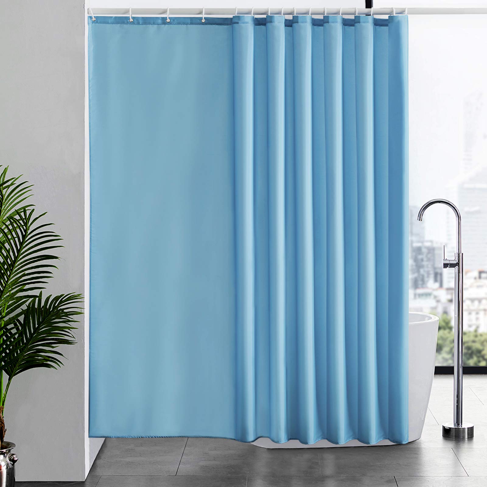Furlinic Extra Wide Shower Curtain | Sky Blue Waterproof Fabric 244x200cm