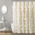 Lush Decor Kemmy Ruffled Shower Curtain | Shabby Chic Pom Pom Trim, Ivory