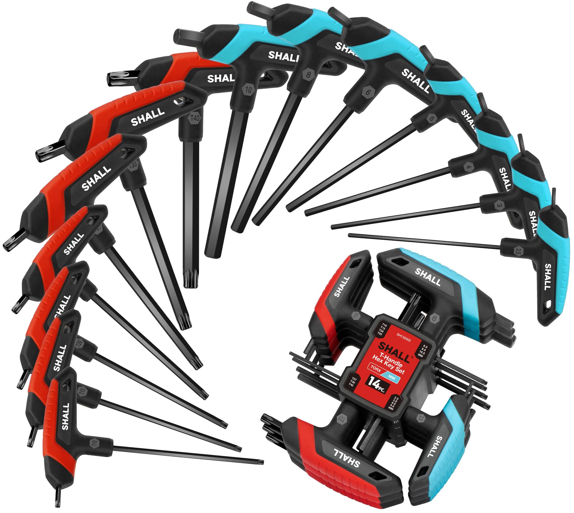 Shall 14-Piece T-Handle Hex Key Set | Metric & Torx Wrenches with Rack