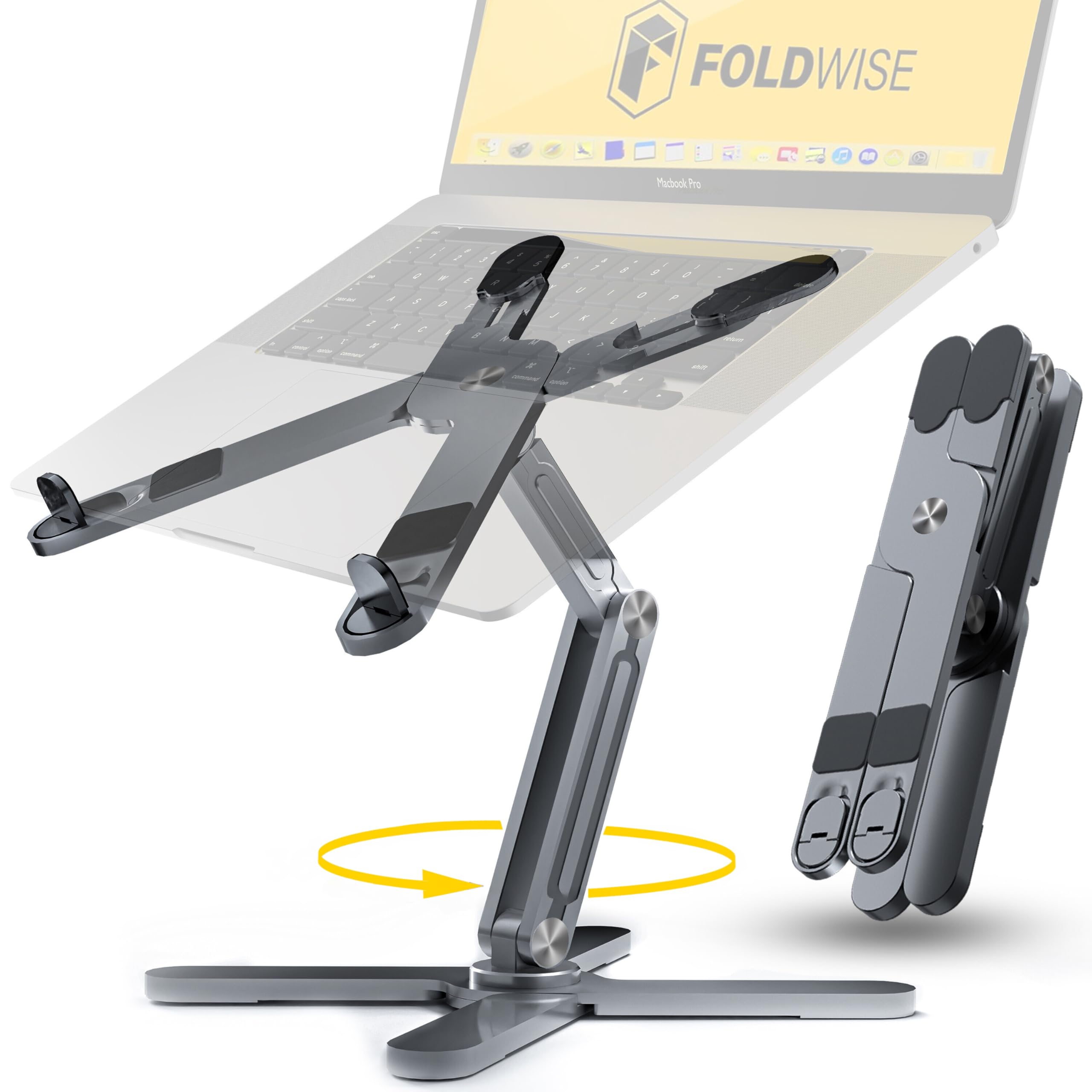 FoldWise X Aluminum Laptop Stand | 360° Rotating & Adjustable Riser