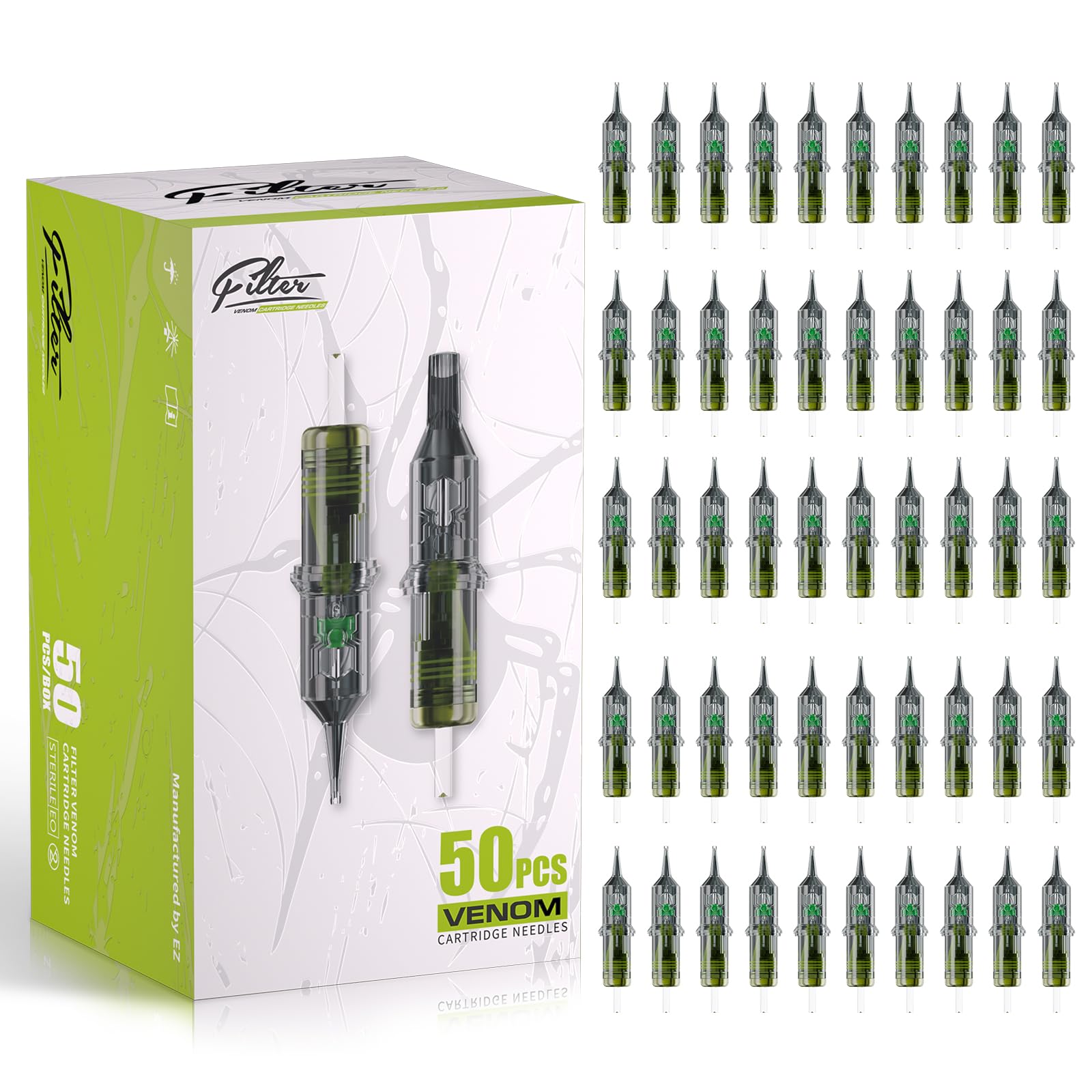 EZ Venom Tattoo Cartridge Needles - 50Pcs #12 Mixed Round Shaders