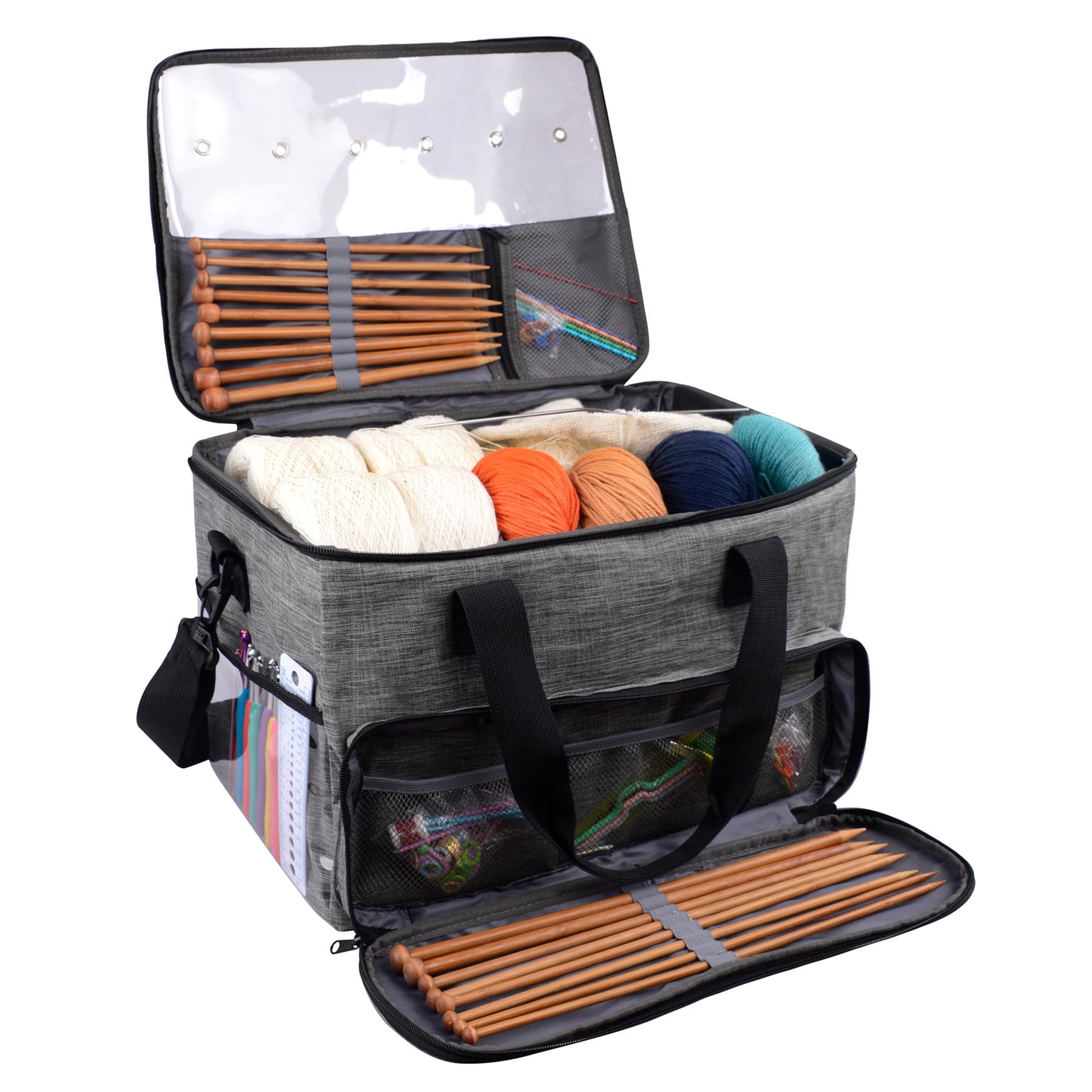 igadgitz home Knitting Bag - Yarn Storage Organiser with Shoulder Strap - Grey