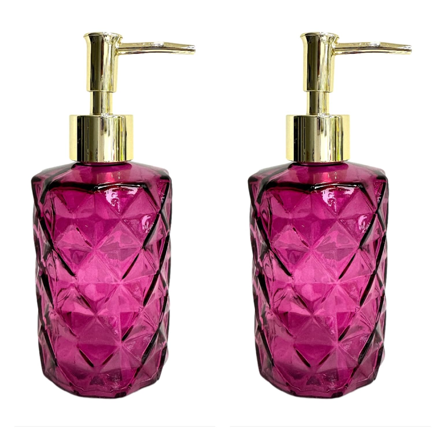 Rocwing Glass Soap Dispenser | 400ml Cylinder Lotion Bottle - Fuchsia Gold