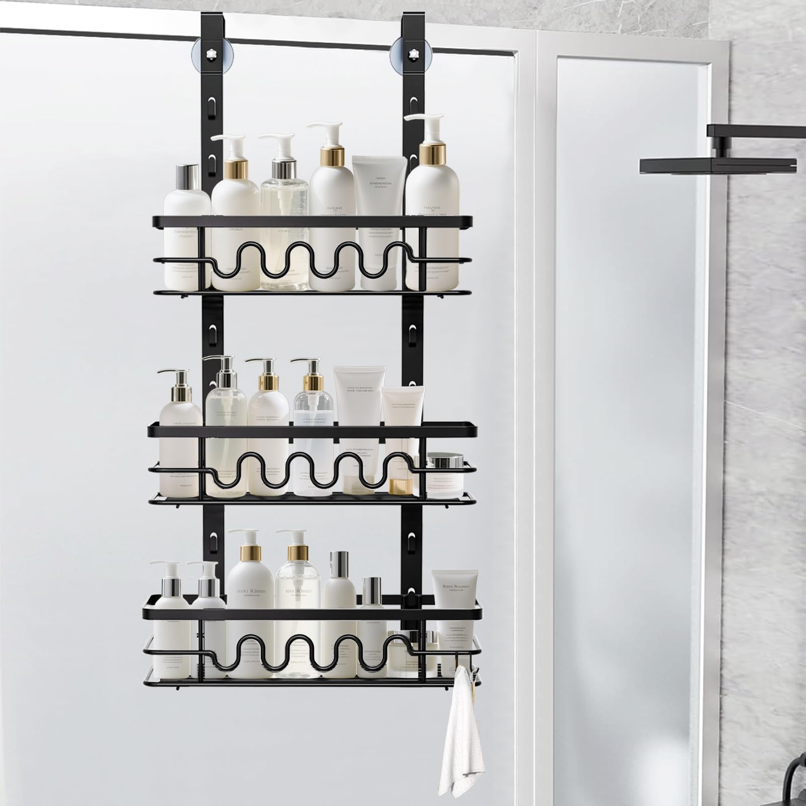 HomeVC 3-Tier Hanging Shower Caddy – Adjustable No-Drill Bathroom Shelf